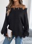 Damen Baumwolle Unifarben Langarm Bequem Lässig Pullover