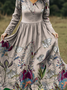 Damen Geblümt Frühling/Herbst Kleid V-Ausschnitt Langarm A-Linien-Kleid