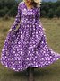 Damen Geblümt Frühling/Herbst Kleid V-Ausschnitt Langarm A-Linien-Kleid