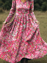 Damen Geblümt Frühling/Herbst Kleid V-Ausschnitt Langarm A-Linien-Kleid