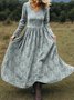 Damen Geblümt Frühling/Herbst Kleid V-Ausschnitt Langarm A-Linien-Kleid