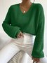 Damen Baumwolle Unifarben Langarm Bequem Lässig Pullover