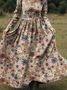 Damen Geblümt Frühling/Herbst Kleid V-Ausschnitt Langarm A-Linien-Kleid