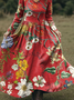 Damen Geblümt Frühling/Herbst Kleid V-Ausschnitt Langarm A-Linien-Kleid