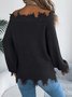 Damen Baumwolle Unifarben Langarm Bequem Lässig Pullover