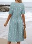 Damen Gestreift Sommer Kleid Rundhals Halbarm A-Linien-Kleid