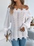 Damen Baumwolle Unifarben Langarm Bequem Lässig Pullover