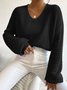 Damen Baumwolle Unifarben Langarm Bequem Lässig Pullover