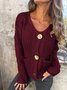 Damen Baumwolle Unifarben Langarm Bequem Lässig Pullover