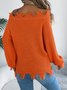 Damen Baumwolle Unifarben Langarm Bequem Lässig Pullover