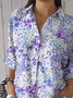 Hemdkragen Dreiviertelärmel Geblümt Print Regelmäßig Weit Knopfhemd Bluse für Damen