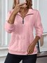 Lässig V-Ausschnitt Unifarben Sweatshirt