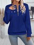 Lässig V-Ausschnitt Unifarben Sweatshirt