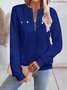 Lässig V-Ausschnitt Unifarben Sweatshirt