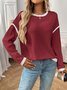 Lässig Farbblock Rundhals Langarm T-Shirt