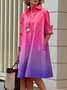 Damen Geometrisch Frühling/Herbst Kleid Schalkragen Langarm Blusenkleid H-Linie Kleid