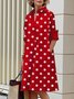 Damen Geometrisch Frühling/Herbst Kleid Schalkragen Langarm Blusenkleid H-Linie Kleid