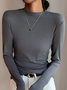 Einfach Unifarben Mock Neck Langarm T-Shirt