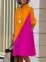Damen Geometrisch Frühling/Herbst Kleid Schalkragen Langarm Blusenkleid H-Linie Kleid