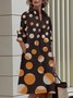 Damen Geometrisch Frühling/Herbst Kleid Schalkragen Langarm Blusenkleid H-Linie Kleid