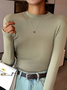 Einfach Unifarben Mock Neck Langarm T-Shirt