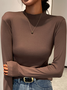 Einfach Unifarben Mock Neck Langarm T-Shirt