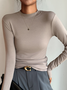 Einfach Unifarben Mock Neck Langarm T-Shirt