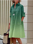 Damen Geometrisch Frühling/Herbst Kleid Schalkragen Langarm Blusenkleid H-Linie Kleid