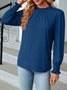 Retro Unifarben Rundhals Langarm T-Shirt