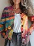 Damen Gestrickt 3d Drucken Langarm Bequem Lässig Strickjacke