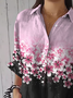 Hemdkragen Dreiviertelärmel Geblümt Print Regelmäßig Weit Knopfhemd Bluse für Damen
