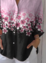Hemdkragen Dreiviertelärmel Geblümt Print Regelmäßig Weit Knopfhemd Bluse für Damen