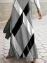 Damen Gestreift Frühling/Herbst Kleid Rundhals Langarm A-Linien-Kleid
