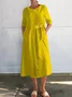 Damen Unifarben Frühling/Herbst Geknöpft Kleid Rundhals Langarm A-Linien-Kleid