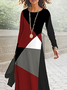 Damen Geometrisch Frühling/Herbst Kleid Rundhals Langarm A-Linien-Kleid