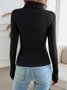 Lässig Unifarben Mock Neck Langarm T-Shirt