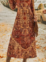 Damen Ethnisch Frühling/Herbst Kleid Rundhals Langarm A-Linien-Kleid