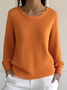 Damen Baumwolle Unifarben Langarm Bequem Lässig Pullover