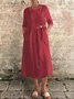 Damen Unifarben Frühling/Herbst Geknöpft Kleid Rundhals Langarm A-Linien-Kleid