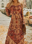Damen Ethnisch Frühling/Herbst Kleid Rundhals Langarm A-Linien-Kleid