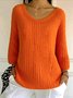 Damen Baumwolle Unifarben Langarm Bequem Lässig Pullover