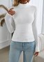 Lässig Unifarben Mock Neck Langarm T-Shirt