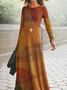 Damen Pflanzen Frühling/Herbst Kleid Rundhals Langarm A-Linien-Kleid