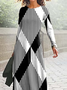 Damen Gestreift Frühling/Herbst Kleid Rundhals Langarm A-Linien-Kleid