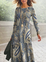 Damen Paisley Frühling/Herbst Kleid Rundhals Langarm A-Linien-Kleid