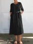 Damen Unifarben Frühling/Herbst Geknöpft Kleid Rundhals Langarm A-Linien-Kleid