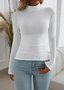 Lässig Unifarben Mock Neck Langarm T-Shirt