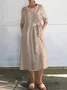 Damen Unifarben Frühling/Herbst Geknöpft Kleid Rundhals Langarm A-Linien-Kleid