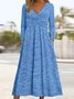 Damen Unifarben Frühling/Herbst Kleid V-Ausschnitt Langarm A-Linien-Kleid