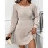 Damen Unifarben Frühling/Herbst Kleid Rundhals Langarm A-Linien-Kleid